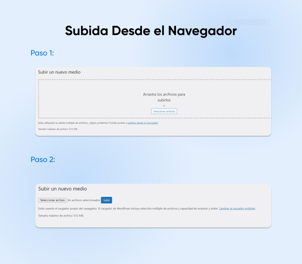 Dos cuadros de diálogo grises para los dos pasos que debe seguir con el cargador del navegador.