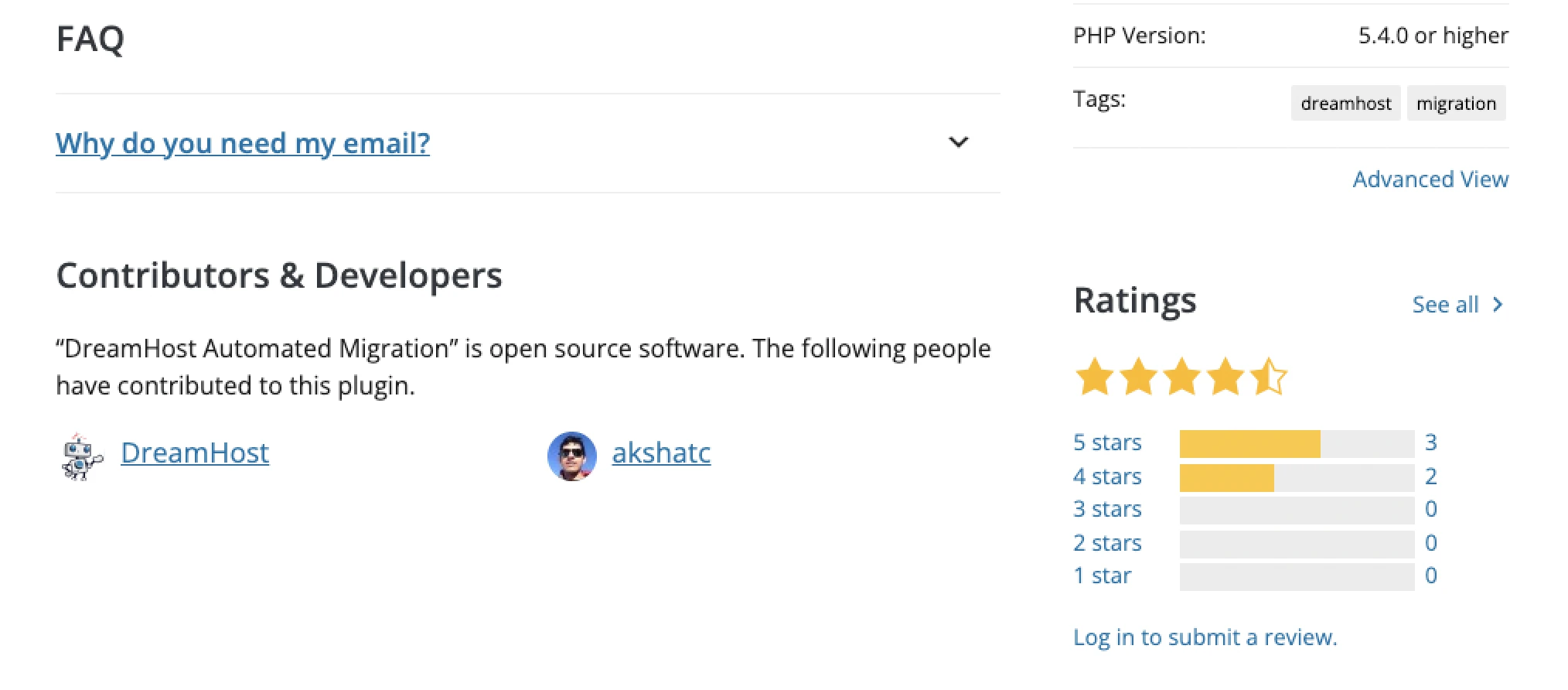 DreamHost WP plugin with details on contributors and developers, tags, and ratings. 