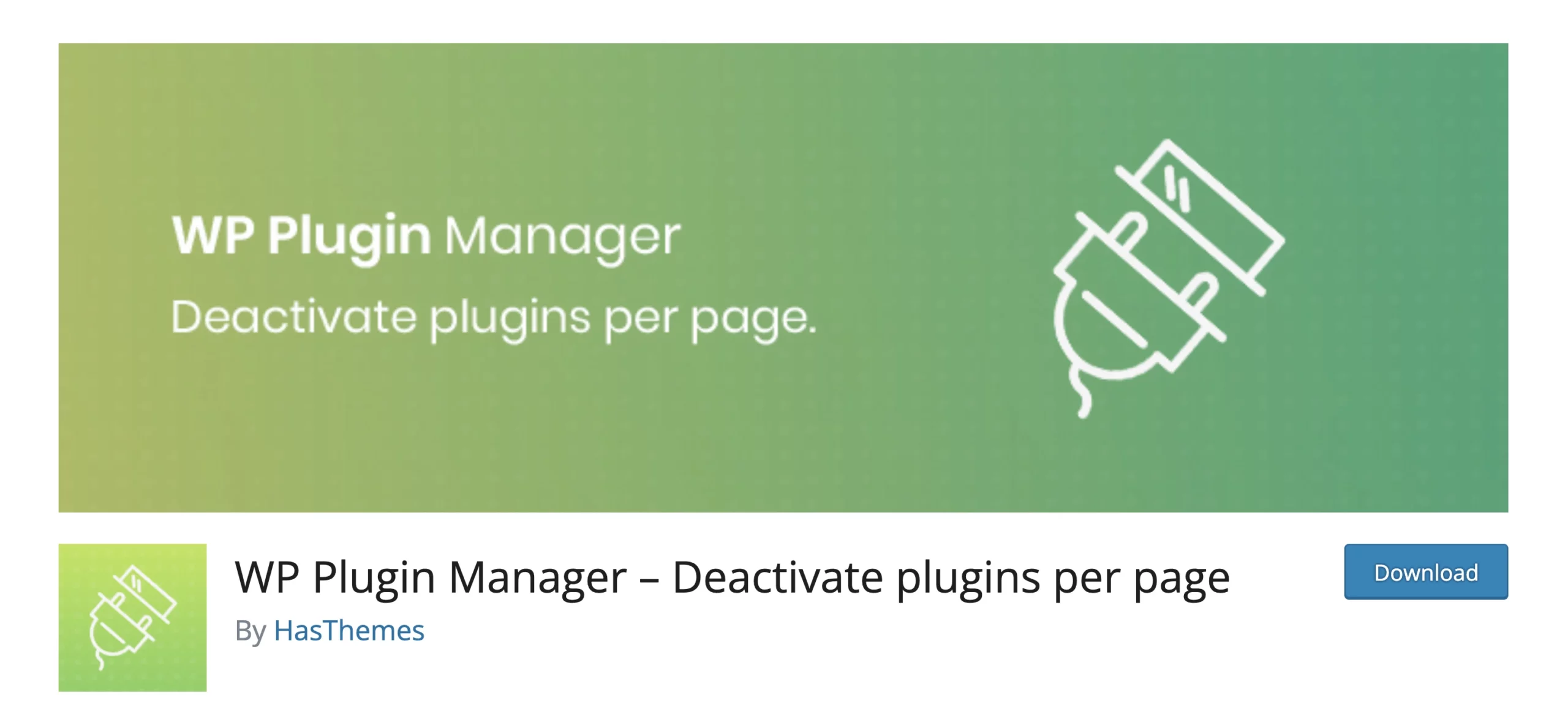 WP Plugin Manager screenshot with a button to download the software. 