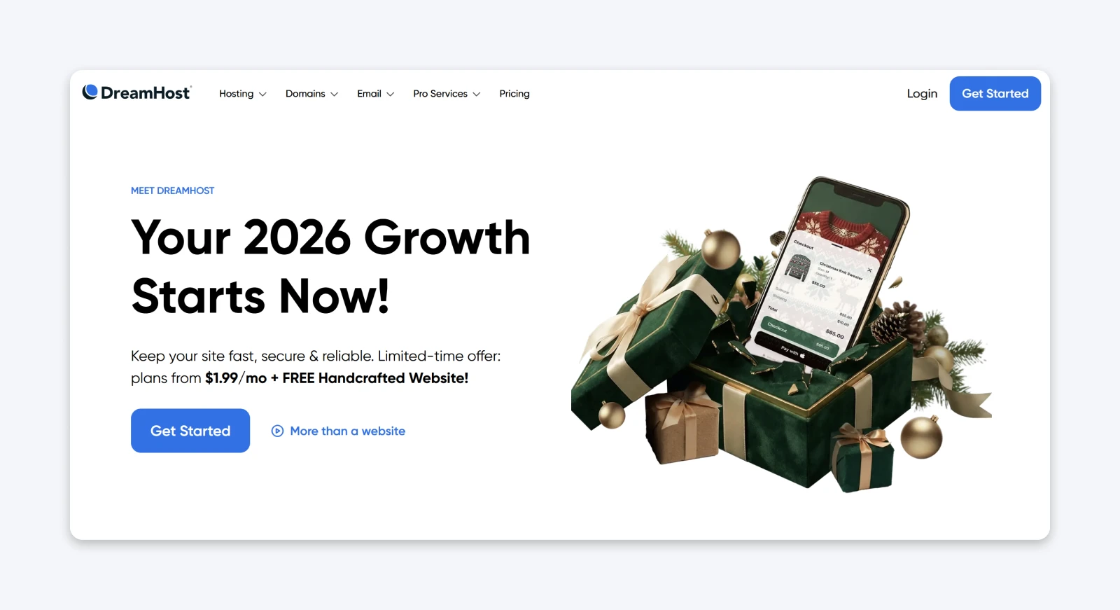 screenshot of DreamHost homepage