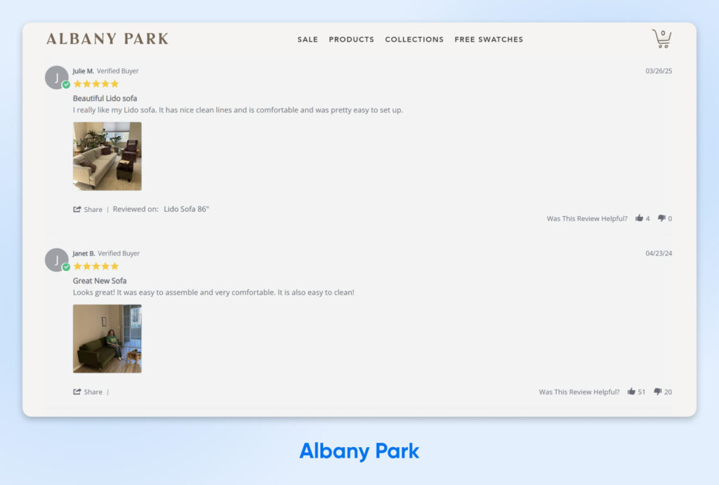 ChatGPT said: Reseñas de clientes de Albany Park que destacan comentarios positivos sobre los sofás Lido en cuanto a estilo, comodidad, facilidad de instalación y montaje.