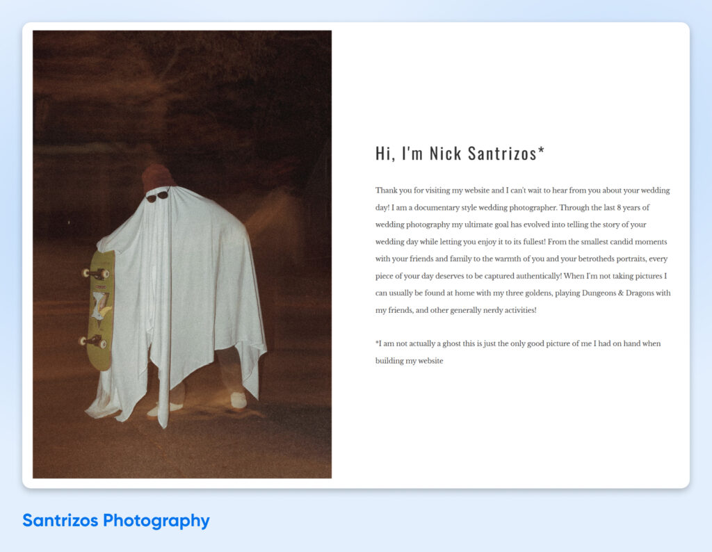 Nick Santrizos — Fotógrafo de bodas con estilo documental y 8 años de experiencia, especializado en capturar momentos espontáneos y auténticos del día de la boda.