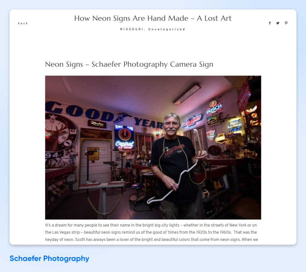 Schaefer Photography — Blog sobre la artesanía de letreros de neón, con el fotógrafo Scott y letreros de neón vintage en su taller.