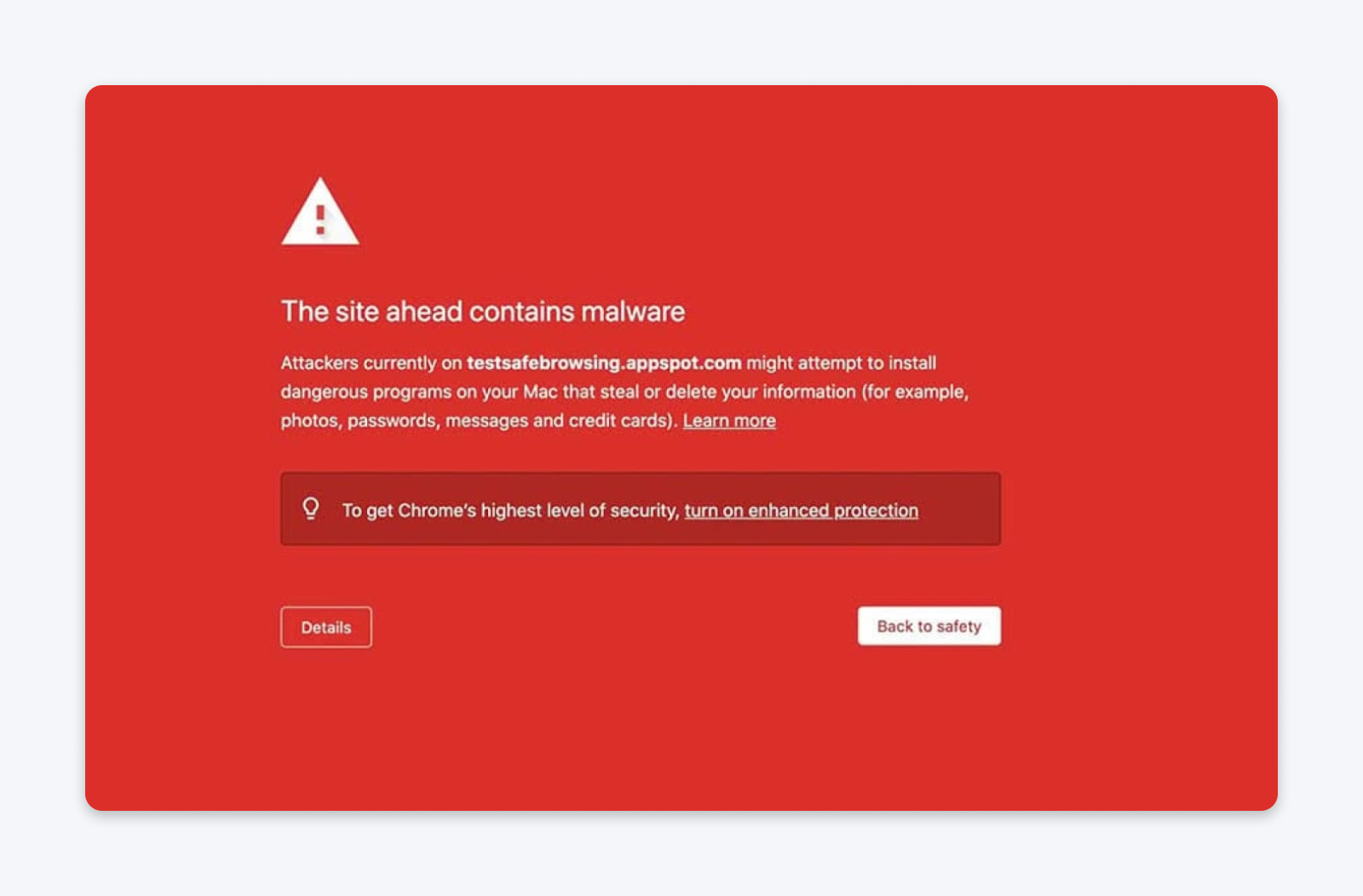 Screenshot of Chrome’s red malware warning page alerting that the site may try to install harmful software and advising users to go back to safety.