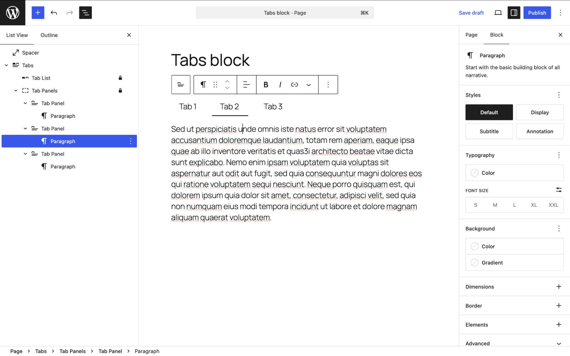 tabs block