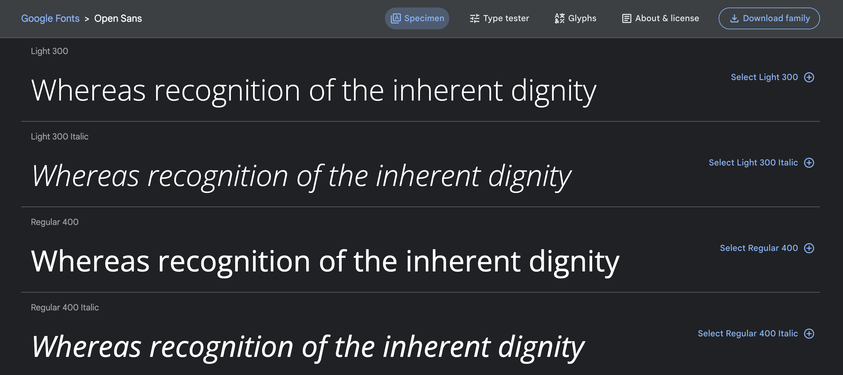 Typefaces in Google Fonts