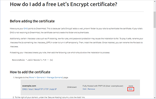 How do I add a free Let's Encrypt certificate?