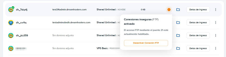 Seguridad mejorada para usuarios FTP en el panel de DreamHost