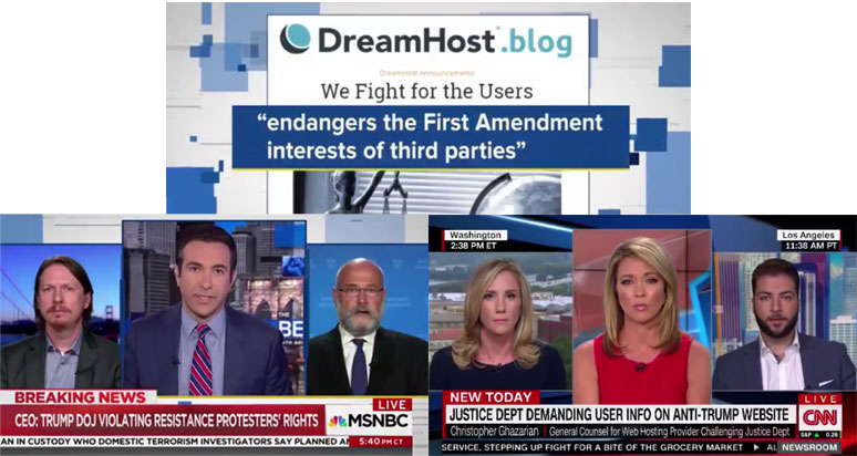 Uma colagem das aparições de DreamHost nas notícias